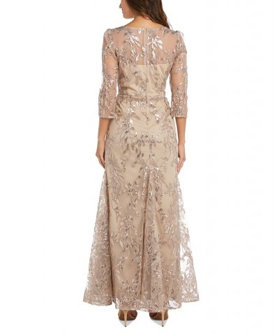 Women's Boat-Neck Illusion Lace Dress Tan/Beige $67.66 Dresses