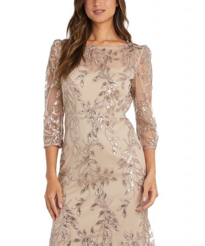 Women's Boat-Neck Illusion Lace Dress Tan/Beige $67.66 Dresses