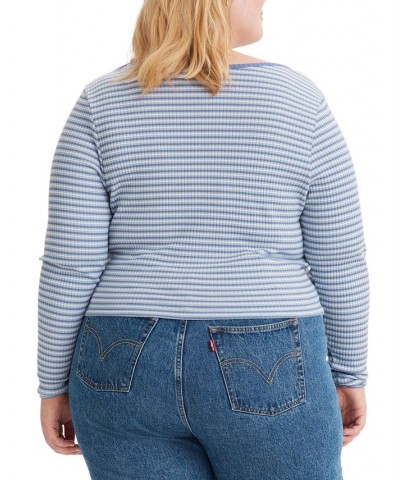 Trendy Plus Size Britt Long-Sleeve Snap-Front Top Blue $19.35 Tops