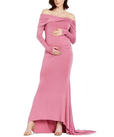 Off-The-Shoulder Maternity Photoshoot Gown Pink $35.51 Dresses