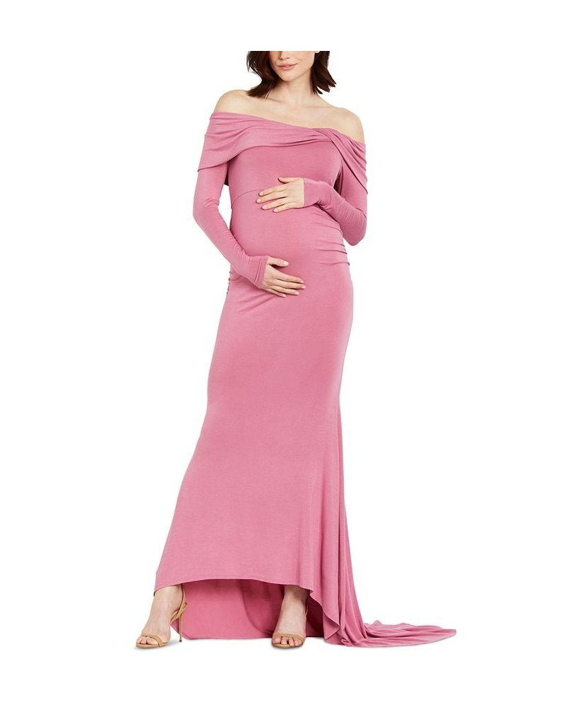 Off-The-Shoulder Maternity Photoshoot Gown Pink $35.51 Dresses