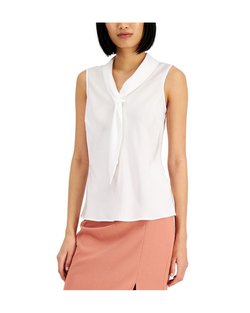 Sailor-Style Tie-Neck Sleeveless Top Ivory/Cream $17.44 Tops