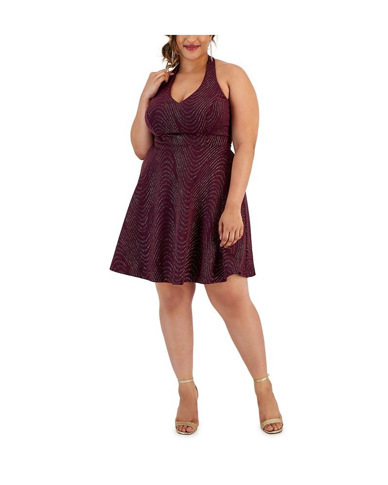 Trendy Plus Size Glitter-Pattern Halter Dress Plum/Gold $19.67 Dresses