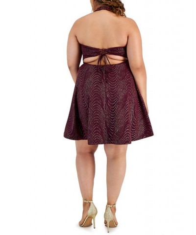 Trendy Plus Size Glitter-Pattern Halter Dress Plum/Gold $19.67 Dresses