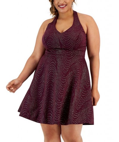 Trendy Plus Size Glitter-Pattern Halter Dress Plum/Gold $19.67 Dresses