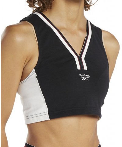 Women's Cropped Colorblocked V-Neck Tank Top Black $17.05 Tops