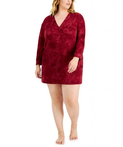 Plus Size Long Sleeve Printed Sleepshirt Red $10.55 Sleepwear