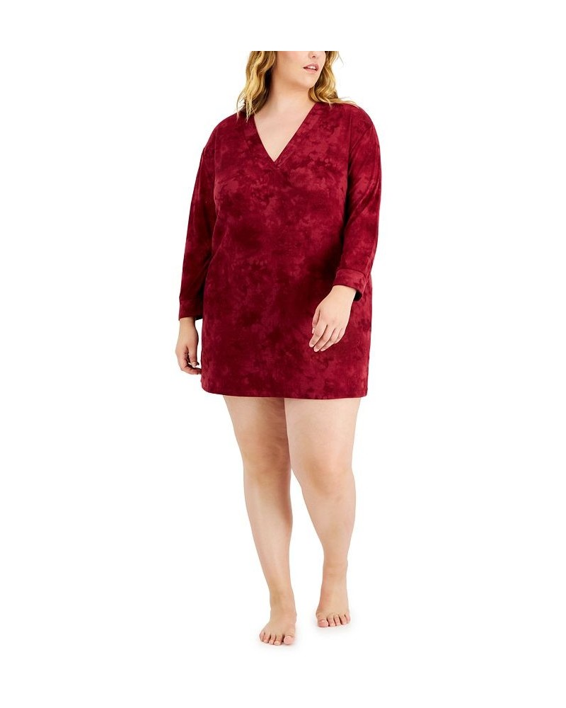 Plus Size Long Sleeve Printed Sleepshirt Red $10.55 Sleepwear