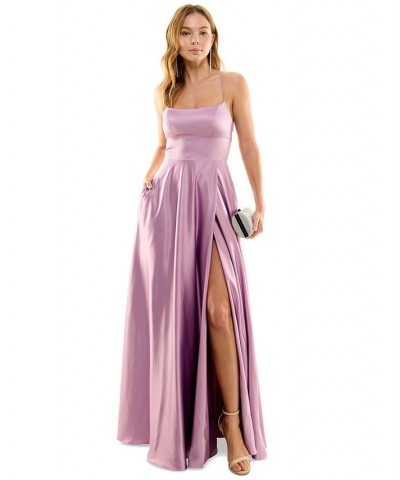 Juniors' Lace-Up-Back Satin Gown Mauve $63.21 Dresses