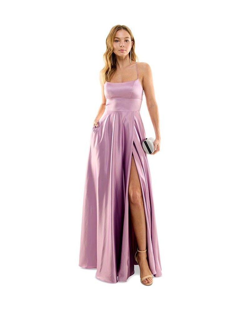 Juniors' Lace-Up-Back Satin Gown Mauve $63.21 Dresses