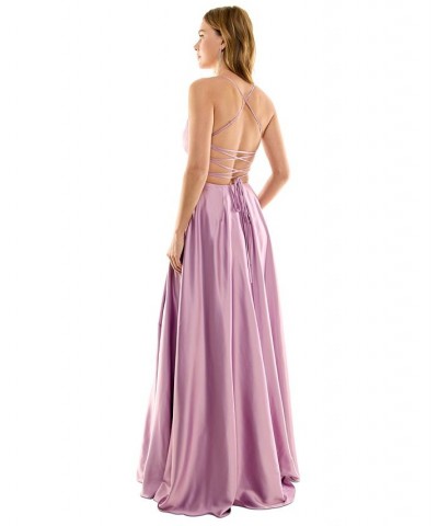 Juniors' Lace-Up-Back Satin Gown Mauve $63.21 Dresses