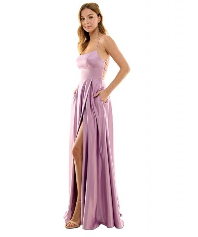 Juniors' Lace-Up-Back Satin Gown Mauve $63.21 Dresses