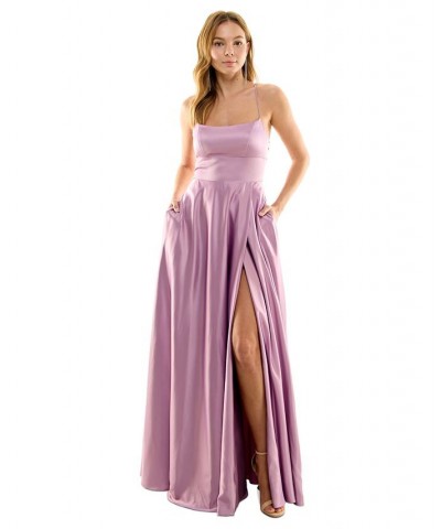 Juniors' Lace-Up-Back Satin Gown Mauve $63.21 Dresses