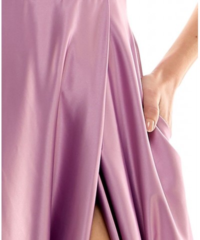 Juniors' Lace-Up-Back Satin Gown Mauve $63.21 Dresses