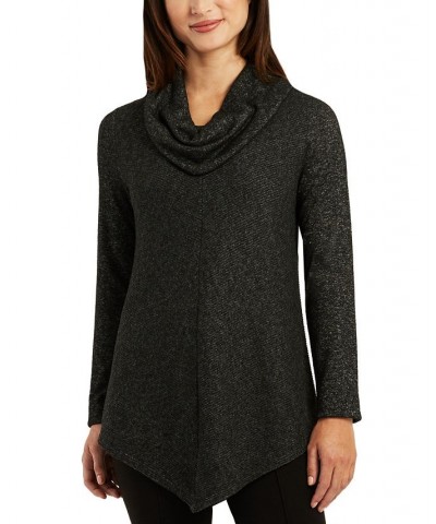 Juniors' Cowl-Neck V-Hem Pullover Sweater Heather Black $13.53 Sweaters