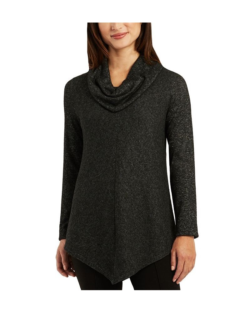 Juniors' Cowl-Neck V-Hem Pullover Sweater Heather Black $13.53 Sweaters