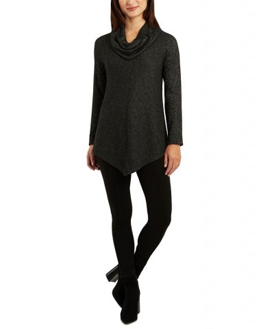 Juniors' Cowl-Neck V-Hem Pullover Sweater Heather Black $13.53 Sweaters