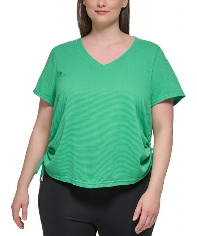 Plus Size Textured Side Ruched T-Shirt Clover $17.26 Tops