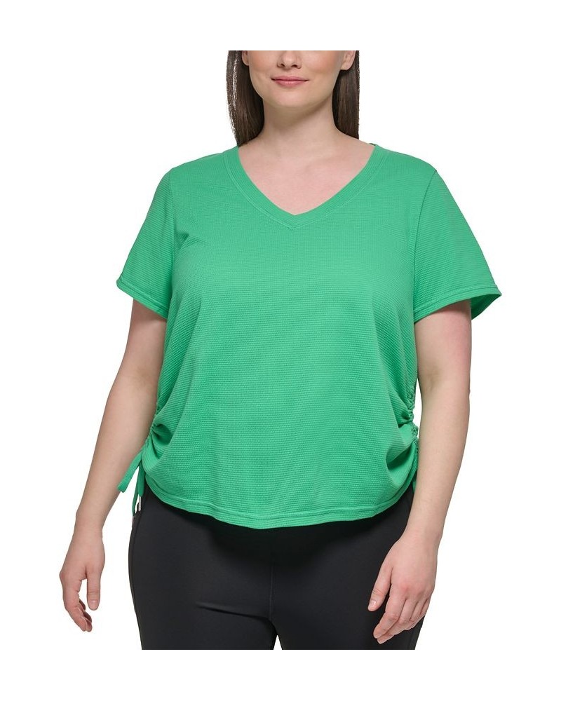 Plus Size Textured Side Ruched T-Shirt Clover $17.26 Tops