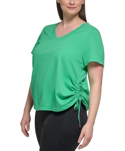 Plus Size Textured Side Ruched T-Shirt Clover $17.26 Tops