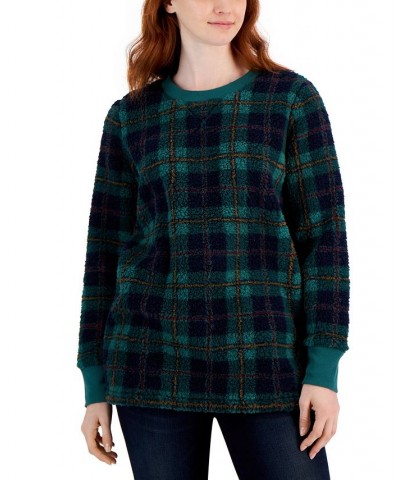 Women's Printed Crewneck Fleece Tunic Green $9.53 Sweatshirts