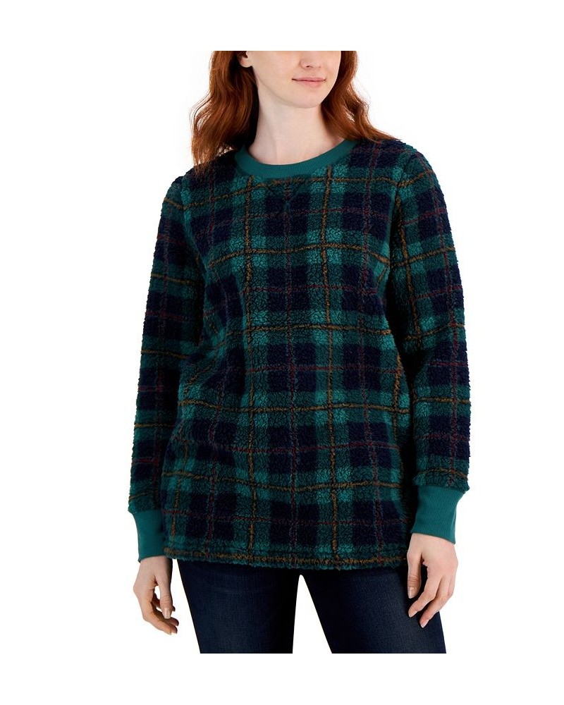 Women's Printed Crewneck Fleece Tunic Green $9.53 Sweatshirts