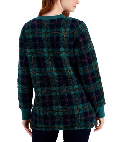 Women's Printed Crewneck Fleece Tunic Green $9.53 Sweatshirts