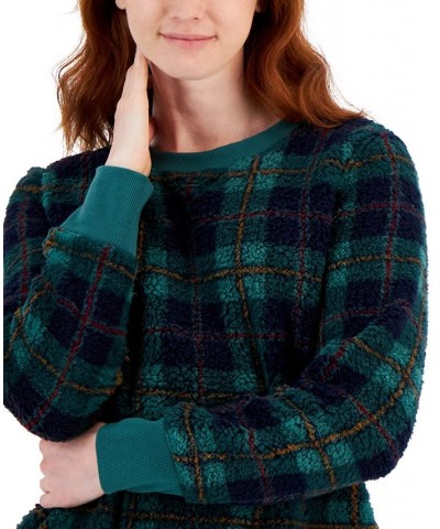 Women's Printed Crewneck Fleece Tunic Green $9.53 Sweatshirts