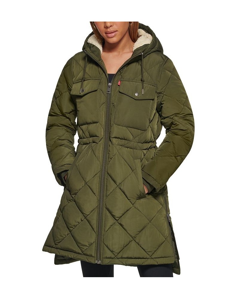Women's Hooded Anorak Puffer Coat Green $48.00 Coats