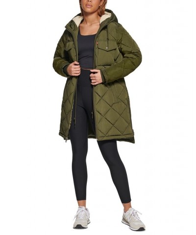 Women's Hooded Anorak Puffer Coat Green $48.00 Coats