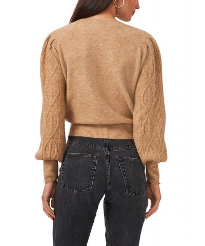 Women's Variegated Cables Crew Neck Sweater Latte Heather $30.43 Sweaters