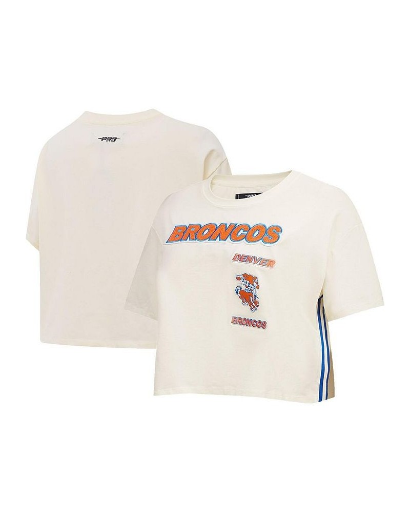 Women's Cream Denver Broncos Retro Classic Boxy Cropped T-shirt Cream $28.59 Tops