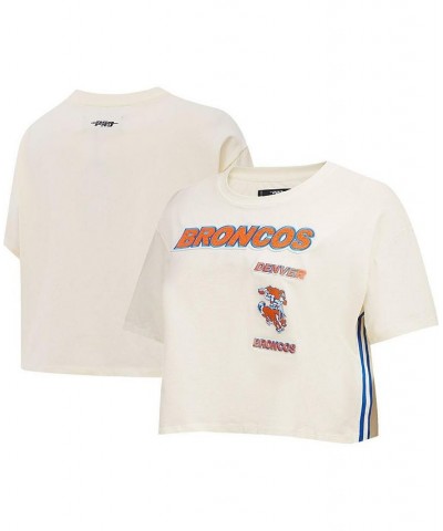 Women's Cream Denver Broncos Retro Classic Boxy Cropped T-shirt Cream $28.59 Tops