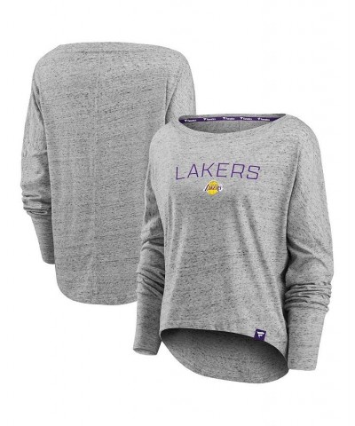 Women's Branded Heathered Gray Los Angeles Lakers Nostalgia Off-The-Shoulder Long Sleeve T-shirt Heathered Gray $23.00 Tops