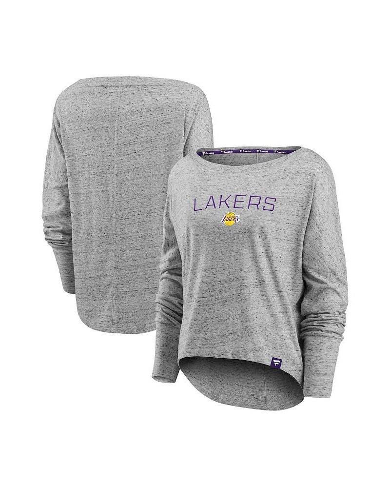 Women's Branded Heathered Gray Los Angeles Lakers Nostalgia Off-The-Shoulder Long Sleeve T-shirt Heathered Gray $23.00 Tops