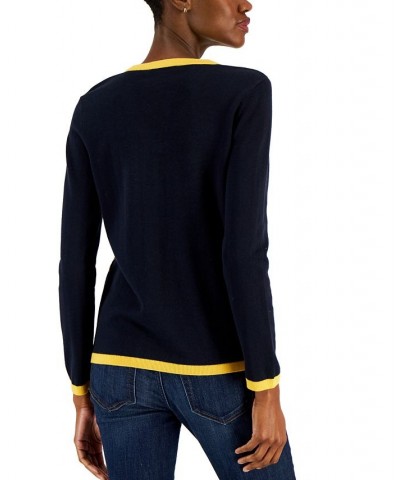 Women's Cotton V-Neck Sweater Sky Captain/ Deep Maize/ Bright White $20.68 Sweaters