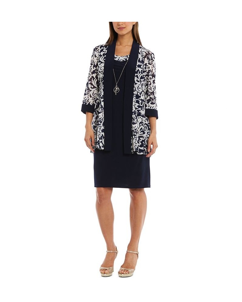 Petite Sheath Dress & Printed Jacket Navy/White $39.24 Dresses