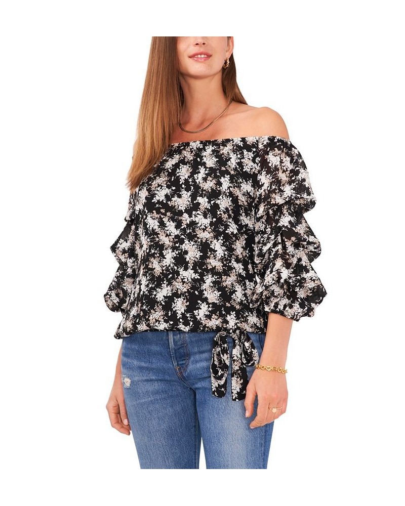 Women's Off Shoulder Bubble Sleeve Top Rich Black $31.60 Tops