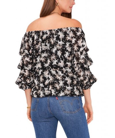 Women's Off Shoulder Bubble Sleeve Top Rich Black $31.60 Tops