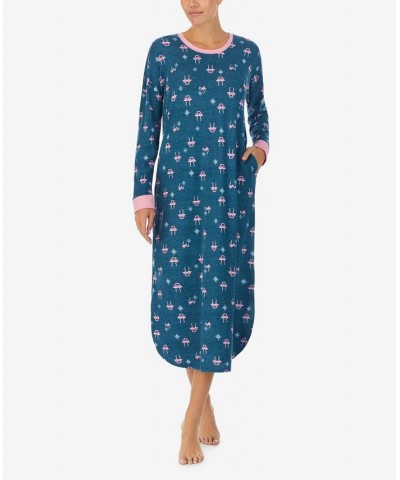 Women's Long Sleeve Long Gown Teal Flamingos $43.45 Sleepwear