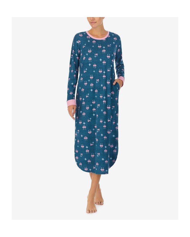 Women's Long Sleeve Long Gown Teal Flamingos $43.45 Sleepwear