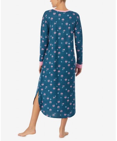 Women's Long Sleeve Long Gown Teal Flamingos $43.45 Sleepwear