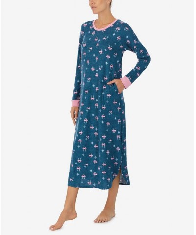 Women's Long Sleeve Long Gown Teal Flamingos $43.45 Sleepwear