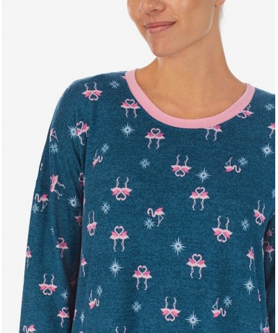 Women's Long Sleeve Long Gown Teal Flamingos $43.45 Sleepwear