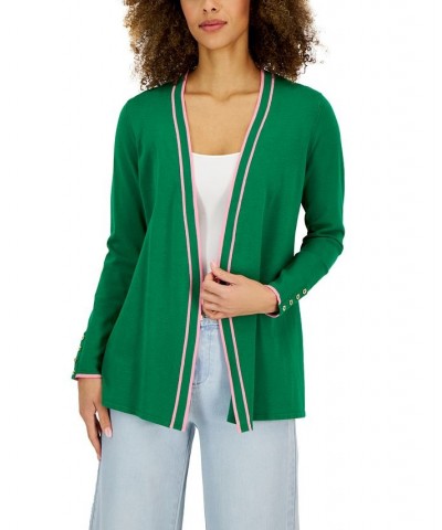 Women's Contrast-Trim Completer Cardigan Green $20.59 Sweaters