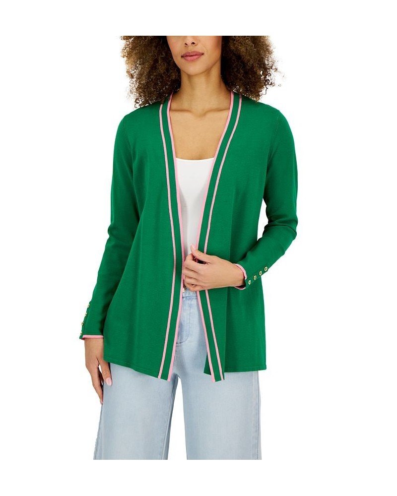 Women's Contrast-Trim Completer Cardigan Green $20.59 Sweaters