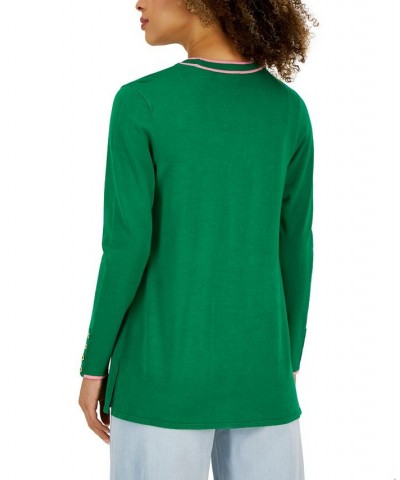 Women's Contrast-Trim Completer Cardigan Green $20.59 Sweaters