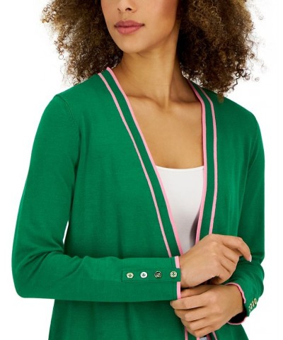 Women's Contrast-Trim Completer Cardigan Green $20.59 Sweaters