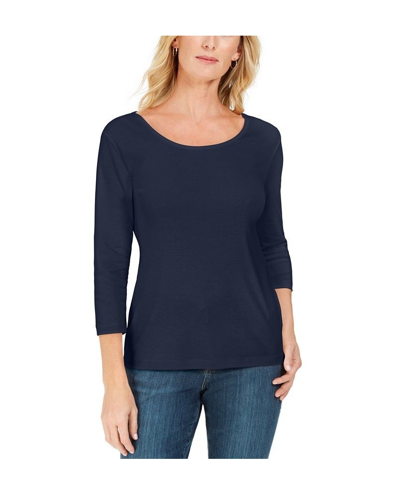 Petite 3/4 Sleeve Cotton Scoop-Neck Top Bellflower $9.68 Tops