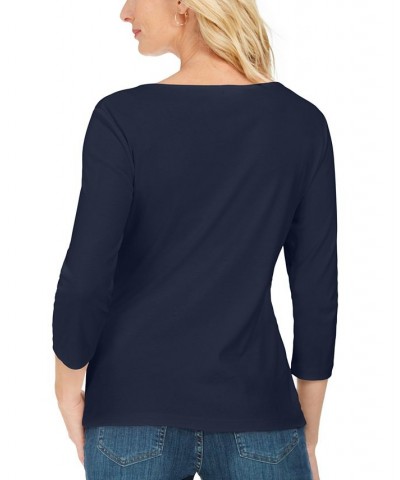 Petite 3/4 Sleeve Cotton Scoop-Neck Top Bellflower $9.68 Tops